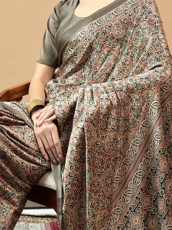 Green_Traditional_Ajrakh_Print_Semi_Modal_Silk_Saree_740006